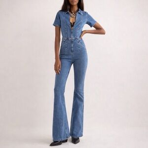 Free People We The Free Jayde Flare Denim Jumpsuit – XL – Like New